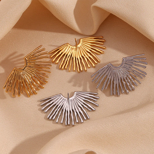 Pendientes geométricos con forma de abanico , acero inoxidable chapados en oro de 18 quilates